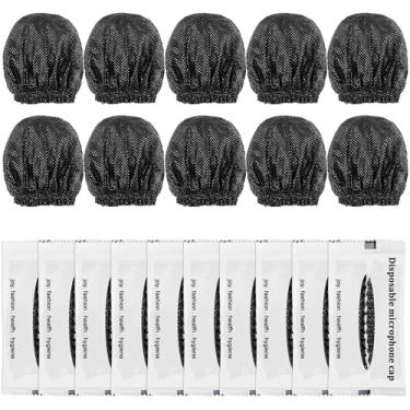 Imagem de 250 peças de capa de microfone descartável, faixa elástica não tecida de mão para microfone protetor de para-brisas, capas de higiene de microfone para sala de gravação, KTV, karaokê, apresentações de