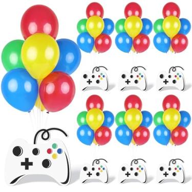 Imagem de 6 peças de decoração de festa de aniversário de videogame, kit de suporte de balões de videogame, centro de mesa para meninos e meninas, jogos temáticos, aniversário, chá de bebê, decoração de festa