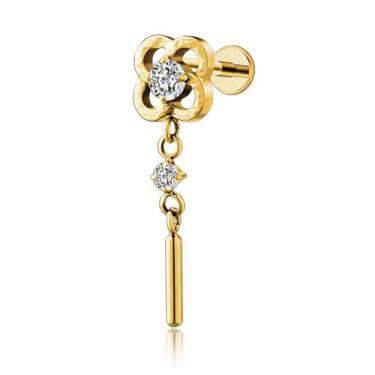 Imagem de FLORA PIERCING LABRET TITÂNIO PVD FLOR COM PINGENTE ZIRCÔNIA CRAVEJADA PIERCING ORELHA TRAGUS HELIX CONCH MODA FEMININA 1.2X8 (DOURADO)