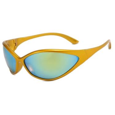 Imagem de HCPIHF Óculos de sol punk femininos, moda vintage, masculino, esportivo, à prova de vento, UV400 (dourado)