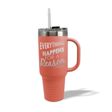 Imagem de Style In Print Copo de café de aço inoxidável com tampa e canudo Everything Happens for A Reason Inspiration & Motivation isolado gravado canecas de viagem coral 1,134 g, ETMUG_KHGS060_CO40