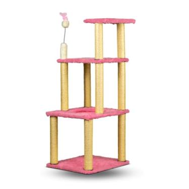 Imagem de Arranhador Torre pata Gatos 4 andares Com Cama de Cestinha e Brinquedo (Doce Algodão)