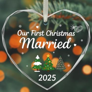 Imagem de Primeiro enfeite de casamento de Natal 2025, 1º enfeite de pendurar árvore de Natal de cristal, presentes para Sr. e Sra. Presentes para recém-casados para casais 2025