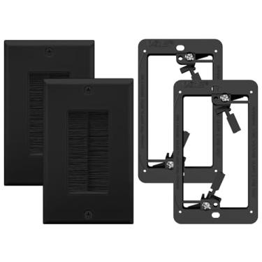 Imagem de Placa de parede VCE com 2 pincéis individuais com suporte de montagem de baixa tensão de um único gangue, inserção para fios, alça de acesso de cabo de gangue único, tomada de parede para HDTV, sistemas de home theater