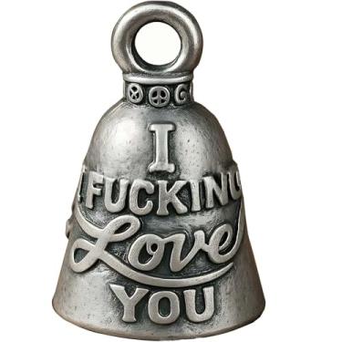 Imagem de Dexprosy Chaveiro de sino de motocicleta - pingente de boa sorte para motociclista com cabide, acessório de metal para equitação, carro, presente masculino e feminino (Love You)