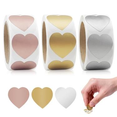 Imagem de 900 peças de adesivos de raspar, etiquetas autoadesivas de coração CNYMANY de 2,5 cm para promoção de cartões postais de presente de festa - ouro, prata, rosa