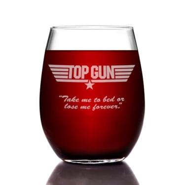 Imagem de Movies On Glass Copo de vinho sem haste Top Gun com citação, Take Me To Bed Or Lose Me Forever oficialmente licenciado colecionável premium gravado 425 g