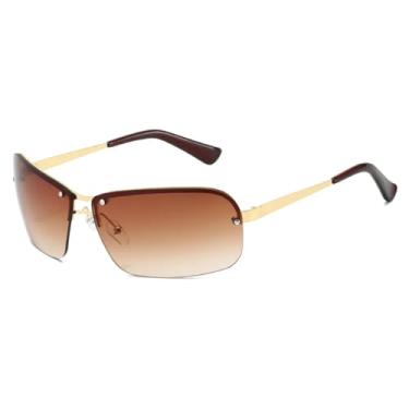 Imagem de Óculos de sol de luxo sem armação, gradiente, feminino, design retrô, punk, masculino, UV400 (marrom dourado)