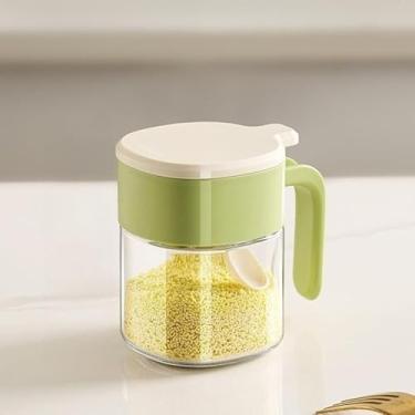 Imagem de Conjunto de saleiro e pimenteiro – Frascos de tempero de vidro aberto com colher, 360 ml de grande capacidade, recipientes herméticos para temperos (verde)