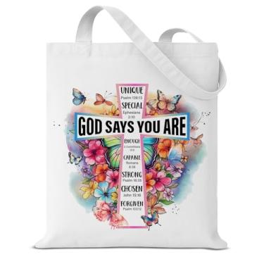Imagem de Sacola de lona Christian God Says You Are para mulheres, meninas, inspiradora, religiosa, borboleta, reutilizável, bolsa de ombro para compras e viagens