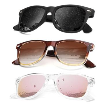 Imagem de Pacote com 3 óculos de sol polarizados para homens e mulheres com acabamento fosco, lentes espelhadas coloridas, Preto + moldura de chá gradual + rosa sakura