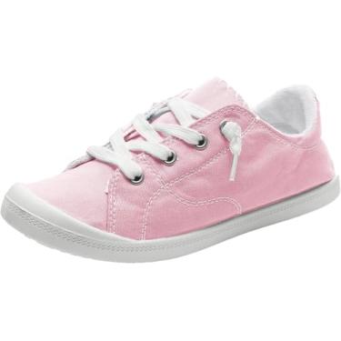 Imagem de Tênis feminino de lona, sem cadarço, cano baixo, moderno, casual, para caminhada, tênis, treino, academia, tênis esportivo, Rosa, 36 BR
