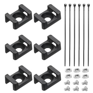 Imagem de 6 peças base de amarração com zíper 6 mm diâmetro orifício tipo sela suporte de fio para série 30 extrusão de alumínio padrão europeu com blocos fixos, laços de nylon preto