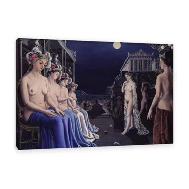 Imagem de Paul Delvaux Impressão Sirenes Pintura em Tela Arte Famosa Cartazes Surrealismo Imagem de Arte de Parede Para Decoração de Escritório em Casa Presente Exclusivo 60x40cm (60x40.6 cm) Emoldurado