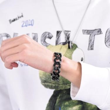 Imagem de Pulseira aberta de elos cubanos de aço inoxidável para homens e mulheres, pulseira grossa banhada a prata/ouro/preto, joia moderna de 16 mm de largura, One Size, Aço inoxidável, Sem Pedra Preciosa