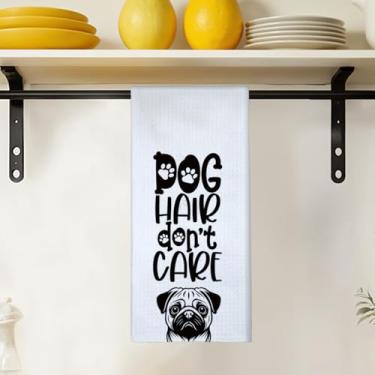 Imagem de Toalhas de cozinha engraçadas de pug 40,6 x 61 cm, presentes de pug para amantes de pugs, toalhas de prato de chá, cabelo de cachorro Don't Care Toalha de mão para cozinha e banheiro
