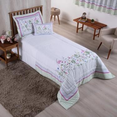 Imagem de Kit Edredom Girl Juvenil 4 Peças, Solteiro 250x190cm, 300 Fios, Estampa Digital, Com Porta Travesseiro e Almofada (Jardins)