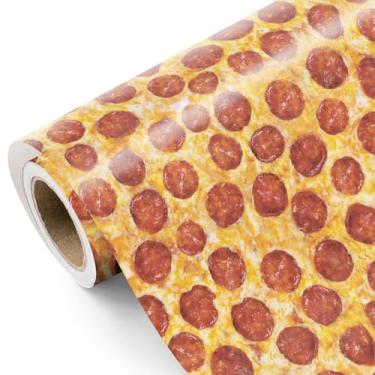 Imagem de WRAPAHOLIC Rolo de papel de embrulho de pizza – Mini rolo – 43 cm x 40 cm – Delicioso papel de embrulho de pizza de pepperoni perfeito para aniversário, chá de bebê, casamento, festa