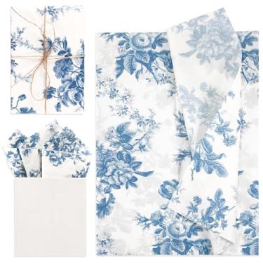 Imagem de 30 peças de papel de seda peônia, folhas de embrulho de presente de 35 x 50 cm para embalagem de presente, casamento, festa de aniversário (azul)