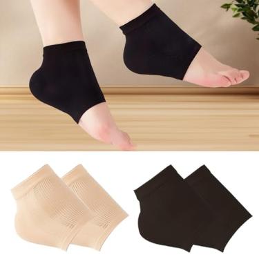 Imagem de 2 pares de meias de gel hidratante de calcanhar de silicone para tratamento de calcanhar rachado, amaciante de carne para os pés, cores misturadas