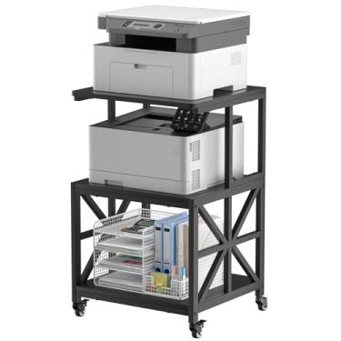Imagem de GreenForest Suporte de impressora com prateleira de armazenamento, 50 cm x 45 cm Carrinho de impressora com roda para escritório em casa, prensa térmica, impressora 3D, carrinho de micro-ondas de 3