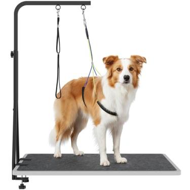 Imagem de Braço de cuidados para cães de 106,66 cm de altura ajustável com braçadeira dupla, braço de mesa de cuidados para cães com laço e suporte sem apoio para sentar, contenção perfeita para cães pequenos e