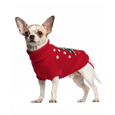 Imagem de Pawfun Suéter aconchegante com gola rolê para cães – Suéter de Natal para cães, malha macia e quente, para meninos e meninas, roupa de clima frio para filhotes pequenos, médios e grandes, árvore