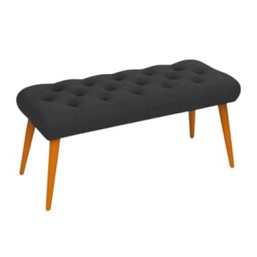 Imagem de Banqueta Classic Estofada em Suede – Banco Decorativo com Pés de Madeira para Quarto, Sala ou Hall de Entrada (Cinza)