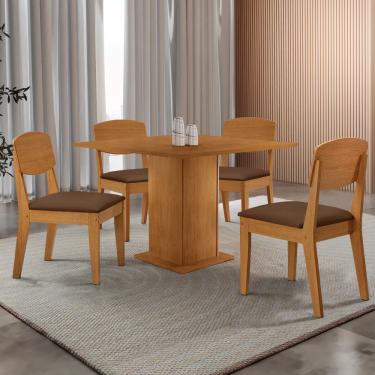 Imagem de Mesa De Jantar Loren 90cm Mdf 4 Cad Copper Moderna Mobilia Veludo Marrom/naturalle Laminado