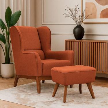 Imagem de Poltrona Dekorien Milena Com Puff Alto Acabamento Decoração, Linho Fer