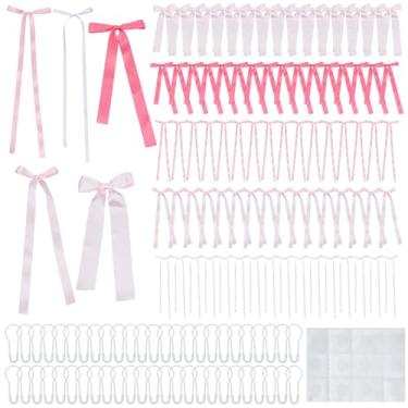 Imagem de WEBEEDY 80 peças, 5 estilos, laço rosa, decoração de parede, laços de fita de cetim, vários tamanhos, guirlanda de pendurar para decoração de quarto de Natal, aniversário, despedida de solteira