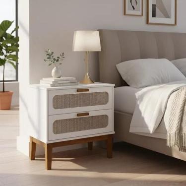 Imagem de Mesa de Cabeceira Pés em Madeira Maciça Retrô 60 Cm Palhinha Indiana S