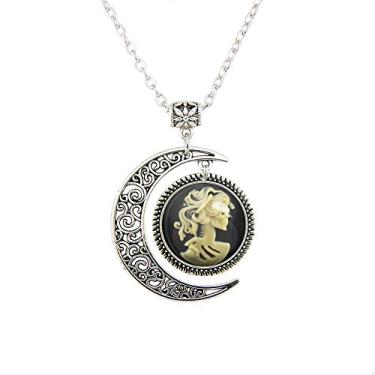 Imagem de Colar com pingente de caveira de açúcar Steampunk vitoriana Zombie Day of the Dead joia de esqueleto feminino 22, Vidro, metal