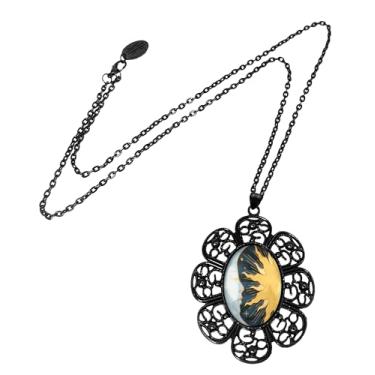 Imagem de Colar com pingente de sol e lua - arte celestial, moldura de filigrana preta, corrente de 61 cm - 916-JBFN, grande, metal, sem pedra preciosa