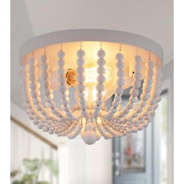 Imagem de Luz de teto Q&S White Wood Beaded Boho 30x21 cm