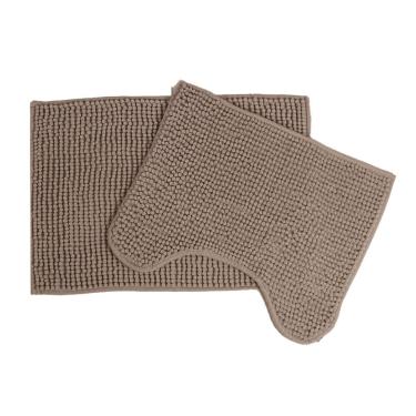 Imagem de Jogo De Tapetes 2 Pçs Chenille Bege 60x40 - 50x40cm - Uzoo Jogo 2 Tapetes Chenille 60x40-50x40cm Bege