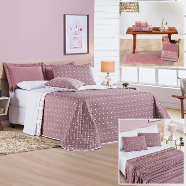 Imagem de Cobre Leito + Jogo de Cama Queen + Jogo de Banho Petit Poá 12 Peças 100% Poliéster - Rose