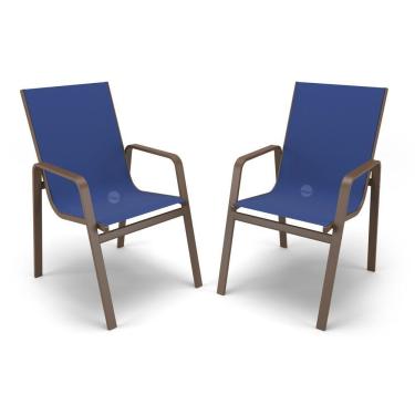 Imagem de Kit 2 Cadeiras Miami Gourmet Alumínio Marrom Tela Azul