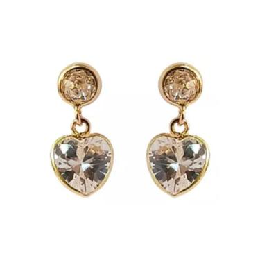 Imagem de Brinco De Ouro 18k 750 Pingente Coração Zircônia Azul Claro - ZELLO JÓ