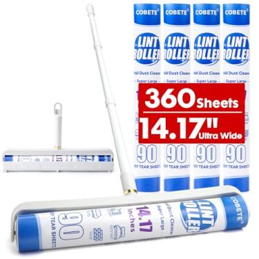 Imagem de COBETE Rolo Grande De 14,17 Pol. Para Remoção Fiapos Piso, Extra Pegajoso, Pelos Animais Estimação, Cabo Longo 45 Pol., Removedor Gigante, Superior, Da Sticky Mop, Limpeza Cães E Gatos, Animais, Sof