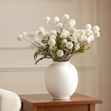 Imagem de EAENLOVERY Buquê de mães de seda sintética de toque real, 12 peças, hastes longas dobráveis, arranjo de flores artificiais completo e realista para decoração de vaso, mesa, casamento e guirlanda