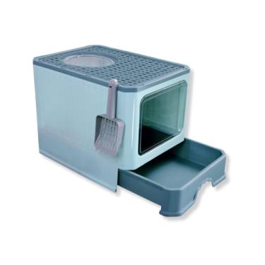 Imagem de Caixa de Areia Fechada para Gatos 50×40×40 cm | Design Moderno, Porta Dupla Transparente, Gaveta Deslizante, Antiodor, Antirrespingos | Conforto para Gatos Grandes e Pequenos (Verde)