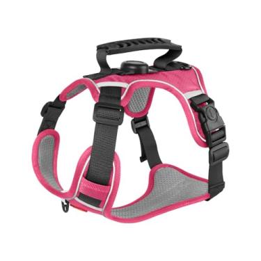Imagem de Peitoral para cães, gatos, sem puxão, para cães com suporte adequado para AirTag para cães e gatos pequenos e médios. Rosa, GG (Peito: 68-93 cm, Pescoço: (69,9-79 cm))