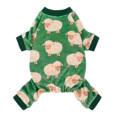 Imagem de Fitwarm Pijama engraçado para cães de ovelha, roupas quentes de inverno para cães pequenos, meninos e meninas, macacão aconchegante para animais de estimação com pés, verde, branco, PP