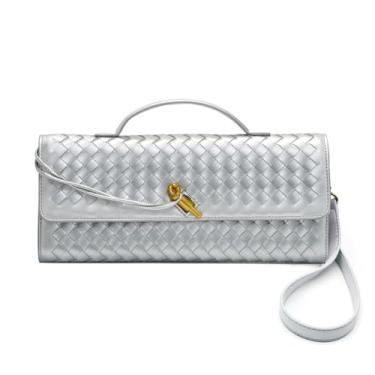 Imagem de Qiannaura Bolsas de mão formais femininas de couro tecido noturno grande clutch para casamentos e festas | Bolsa de ombro conversível, Prata, 12"L x 1.5"W x 4.9"H