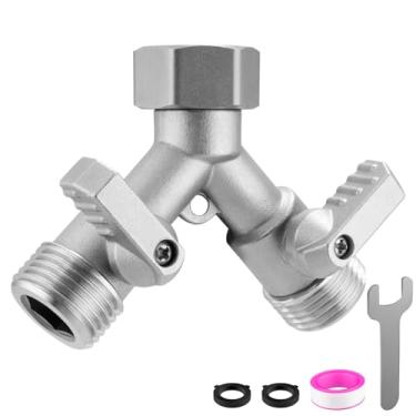 Imagem de Divisor de mangueira resistente de 2 vias, divisor de mangueira de jardim de aço inoxidável 304, divisor de mangueira de água de 3/4 polegadas com válvulas de fechamento, conector divisor de torneira