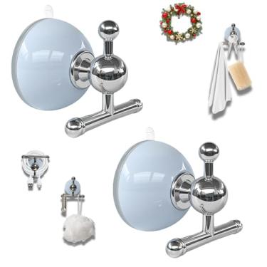 Imagem de XIEFFICH Ganchos de ventosa T-Bar – Resistentes, reutilizáveis, ganchos sem broca para pendurar toalhas, chaves, grinaldas (azul, pacote com 2)