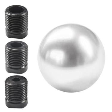 Imagem de UHANBUT Manípulo de mudança de marcha de bola redonda para carro, cabeça de alavanca de câmbio de liga de alumínio para a maioria dos veículos manuais com 3 adaptadores M8, M10, M12 (prata)