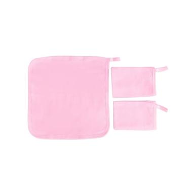 Imagem de Kit 3 Peças Pano de Boca Bebê em Malha,100% Algodão, 30x30cm, com Prendedor de Chupeta, para Recém-Nascidos e Bebês em Dentição (Rosa)