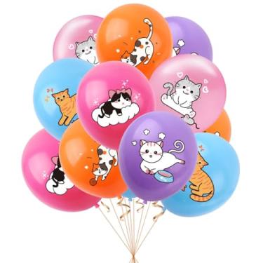 Imagem de 10 balões de gato de estimação 30,5 cm grandes de látex rosto de gatinho decoração de festa balão colorido adereços de foto para aniversário, celebração, evento, decoração de festa
